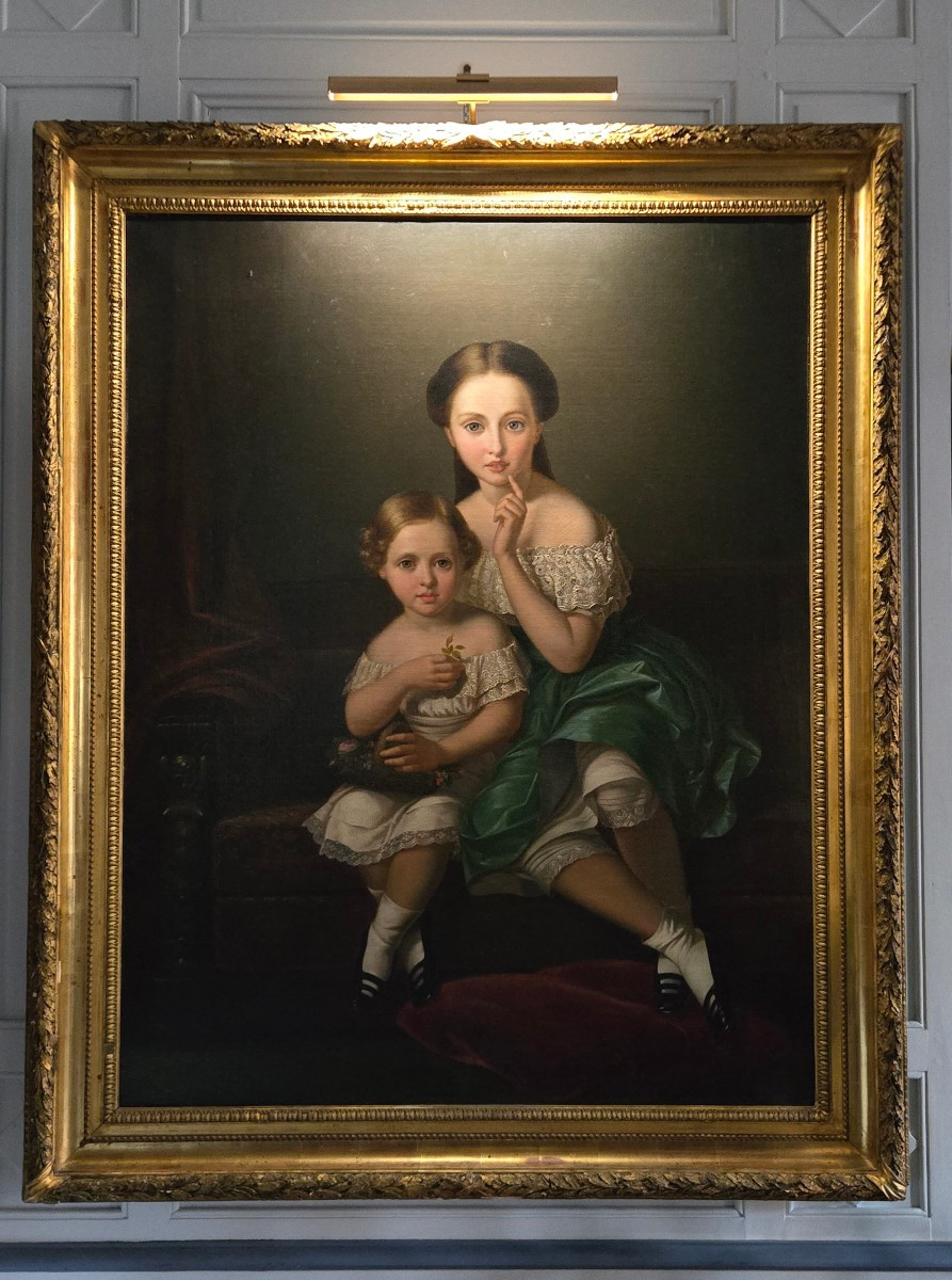 Large Portrait Of Children, Oil On Canvas, Napoleon III Period. 