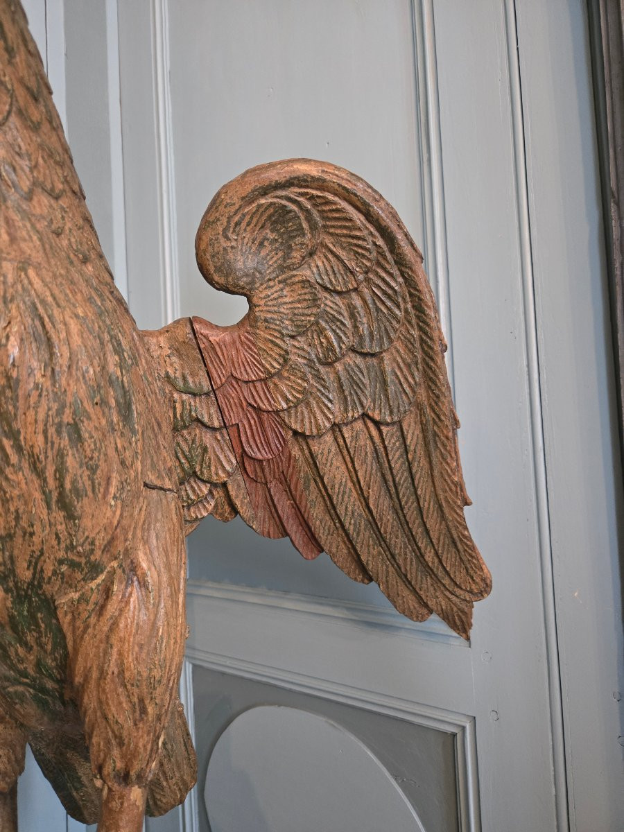 Aigle En Bois Sculpté En Ronde Bosse, époque XVIIIème Siècle. -photo-2