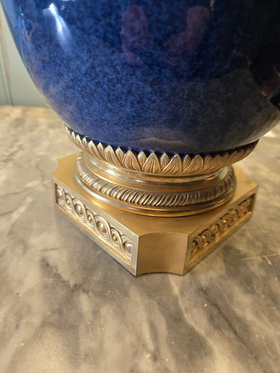 Lampe De Salon En Porcelaine Et Bronze Doré, Style Louis XVI, XIXème Siècle. -photo-1