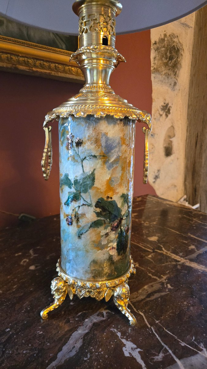 Pair Of Barbotine Lamps By D.grenet, With Japanese-style Gilt Bronze Mounts, Circa 1880.-photo-5