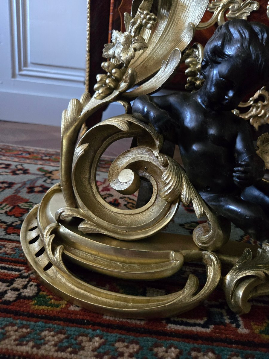 Pair Of Bronze Fireplaces With Children, Louis XV Style.  -photo-4