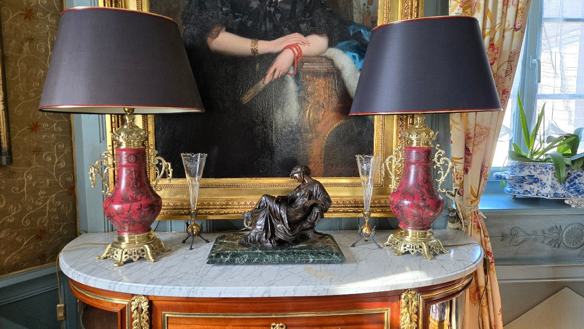 Paire De Lampe En céramique Boch Frères, Napoléon III.-photo-3