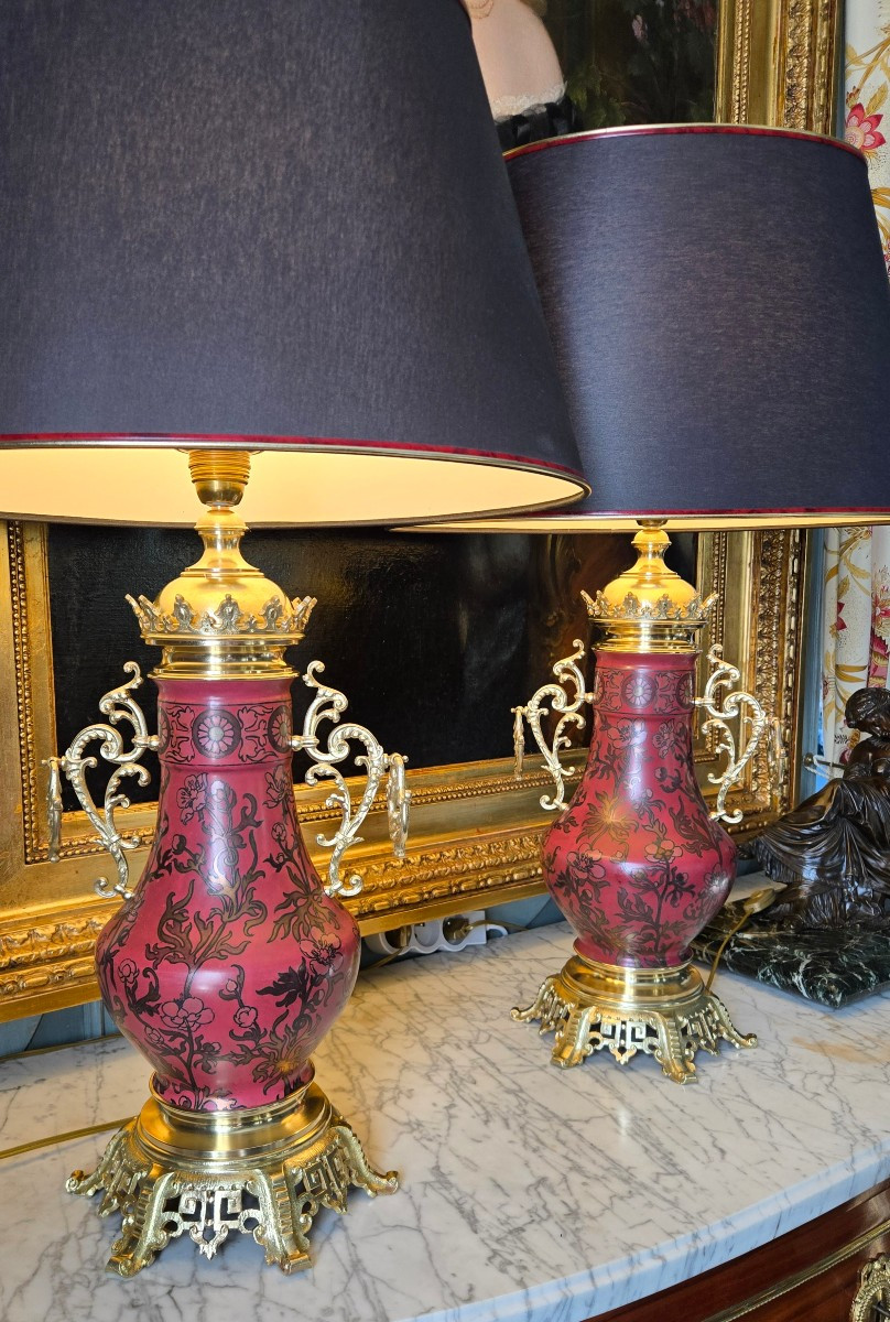 Paire De Lampe En céramique Boch Frères, Napoléon III.