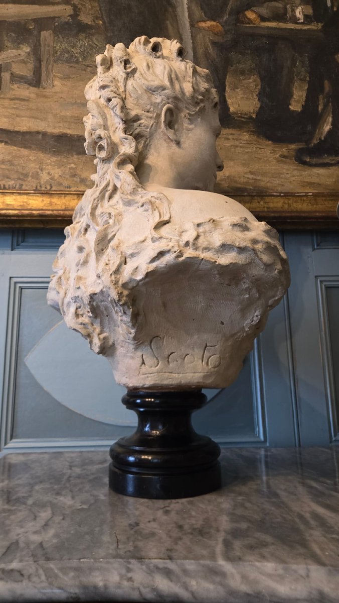 Buste De Jeune Femme, épreuve En Plâtre Patiné, époque Napoléon III.  -photo-4