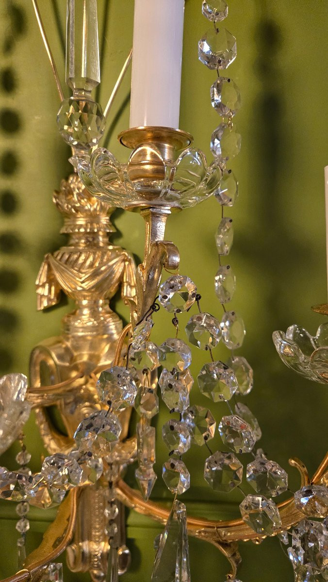 Série De 4 Appliques En Bronze Et Cristal – époque XIXe-photo-6