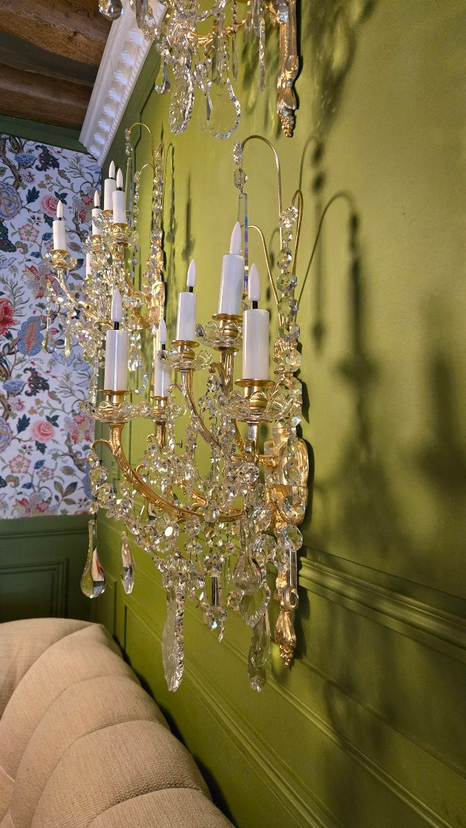 Série De 4 Appliques En Bronze Et Cristal – époque XIXe-photo-7