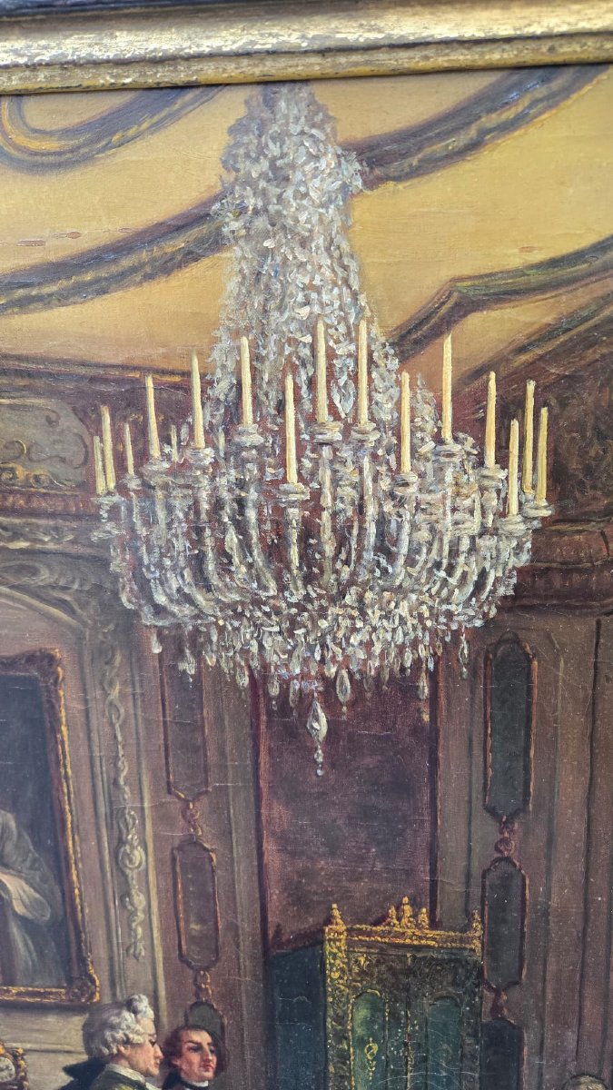 18th Century Salon Scene – Important Oil On Canvas.-photo-4
