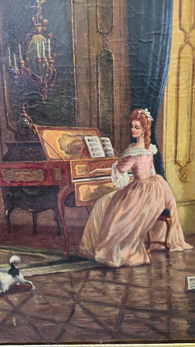 18th Century Salon Scene – Important Oil On Canvas.-photo-5