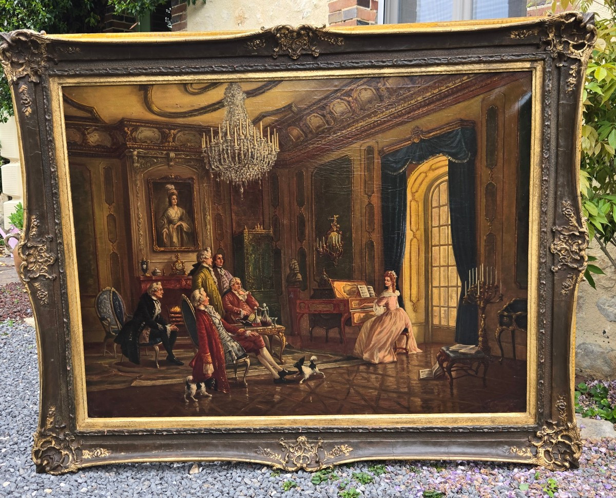 18th Century Salon Scene – Important Oil On Canvas.