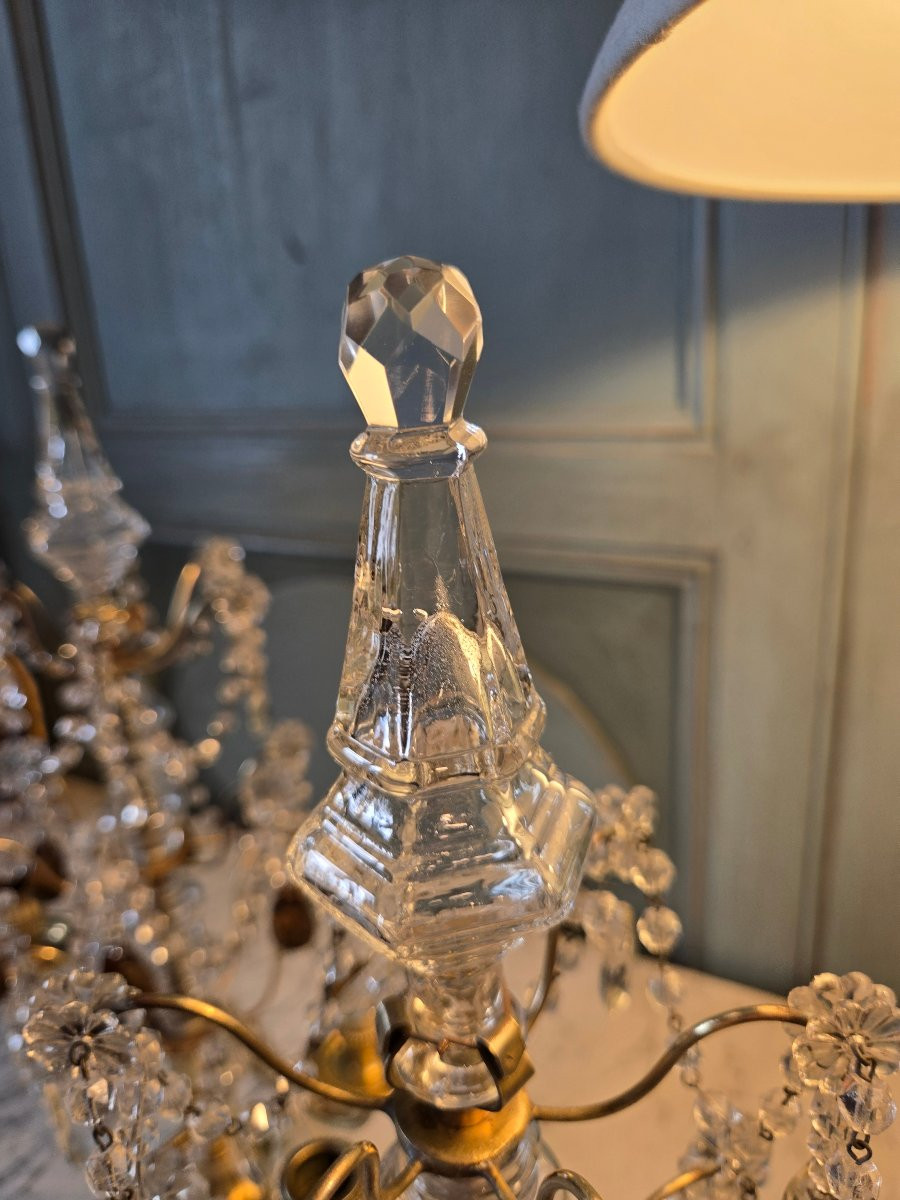 Paire De Girandoles En Cristal Et Bronze Doré, époque Napoléon III – France, Vers 1860.-photo-3
