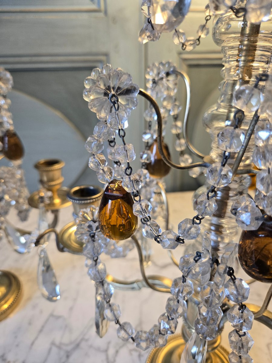 Paire De Girandoles En Cristal Et Bronze Doré, époque Napoléon III – France, Vers 1860.-photo-6