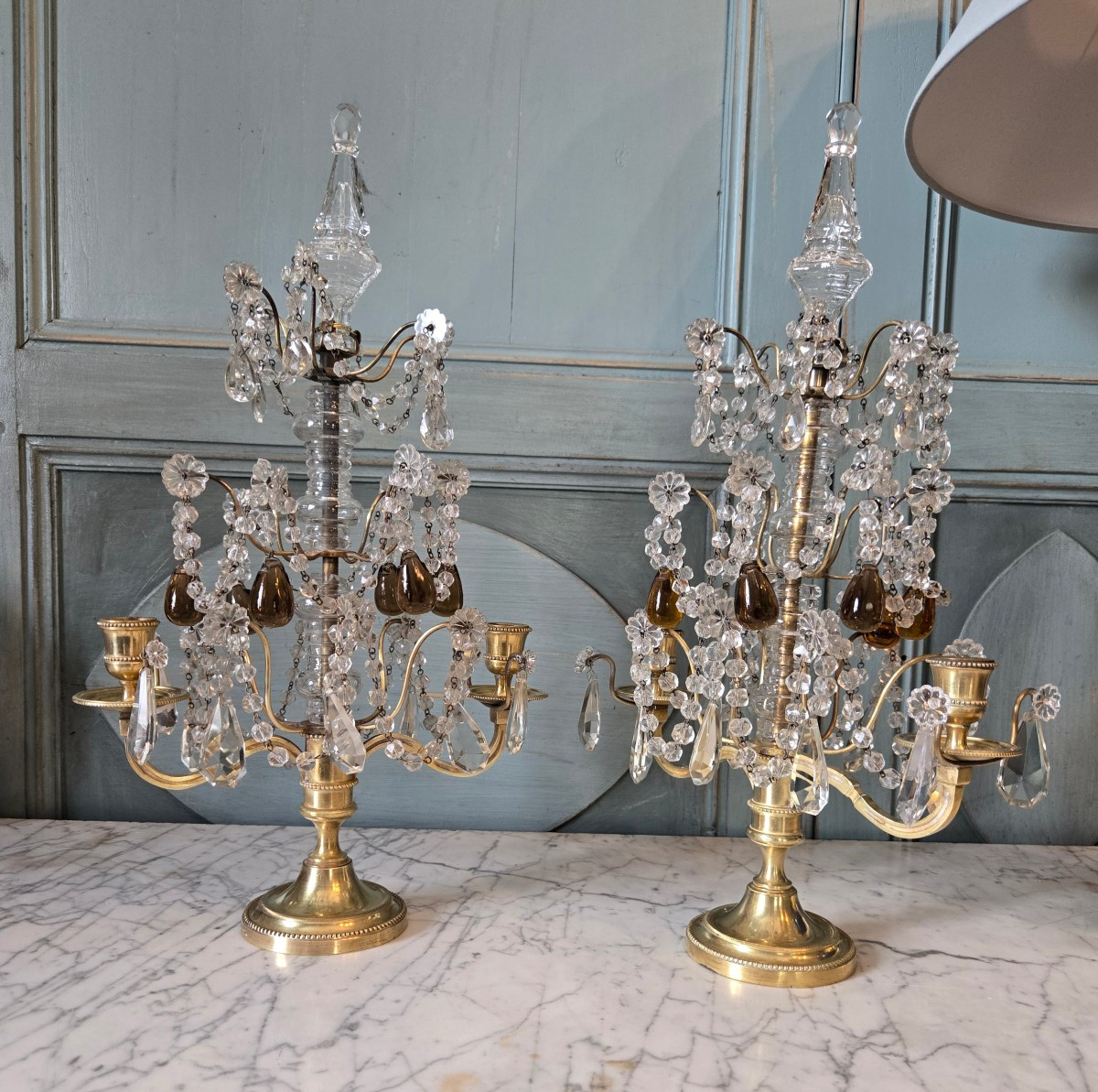 Paire De Girandoles En Cristal Et Bronze Doré, époque Napoléon III – France, Vers 1860.