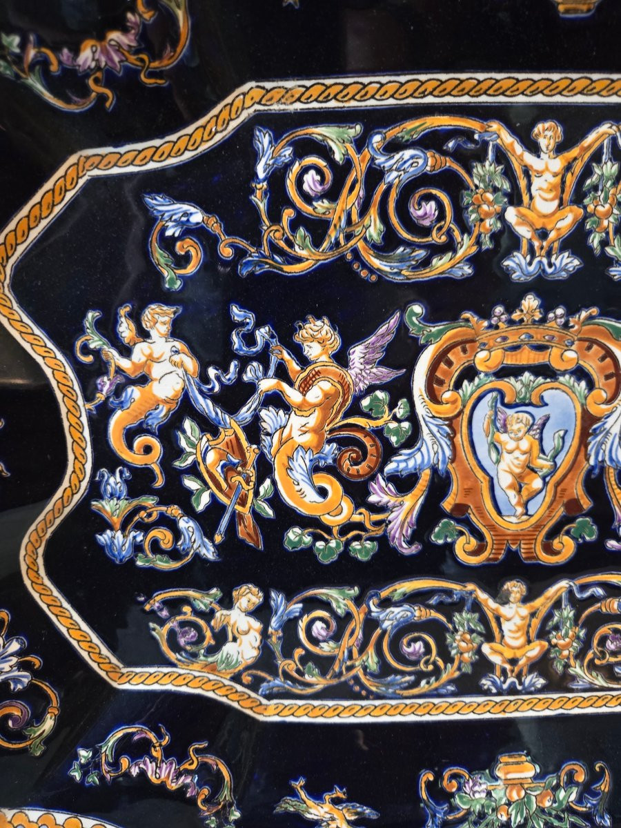 Grand Plat En Faïence De Gien à Décor Néo-renaissance, France, Seconde Moitié Du XXe Siècle  -photo-4
