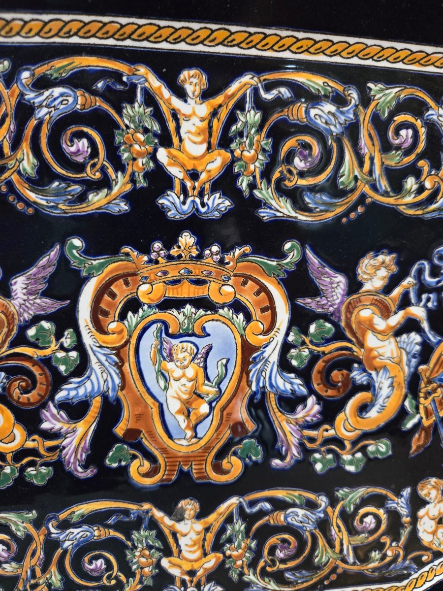 Grand Plat En Faïence De Gien à Décor Néo-renaissance, France, Seconde Moitié Du XXe Siècle  -photo-2