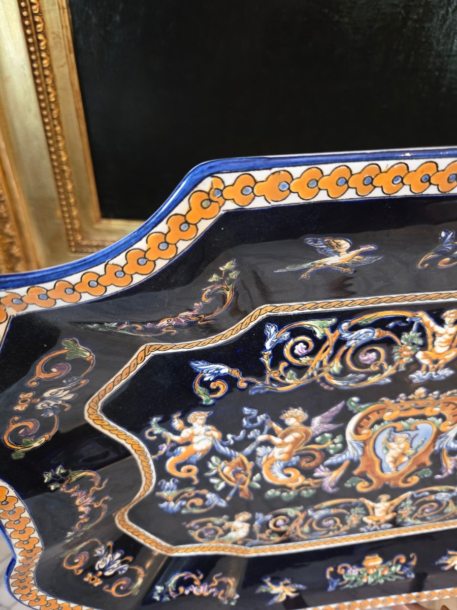 Grand Plat En Faïence De Gien à Décor Néo-renaissance, France, Seconde Moitié Du XXe Siècle  -photo-3