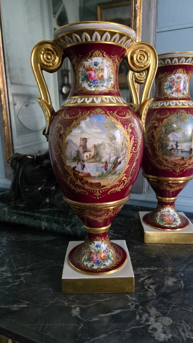 Importante Paire De Vases En Porcelaine De Paris Signés Jules Tiélès – époque Napoléon III -photo-1