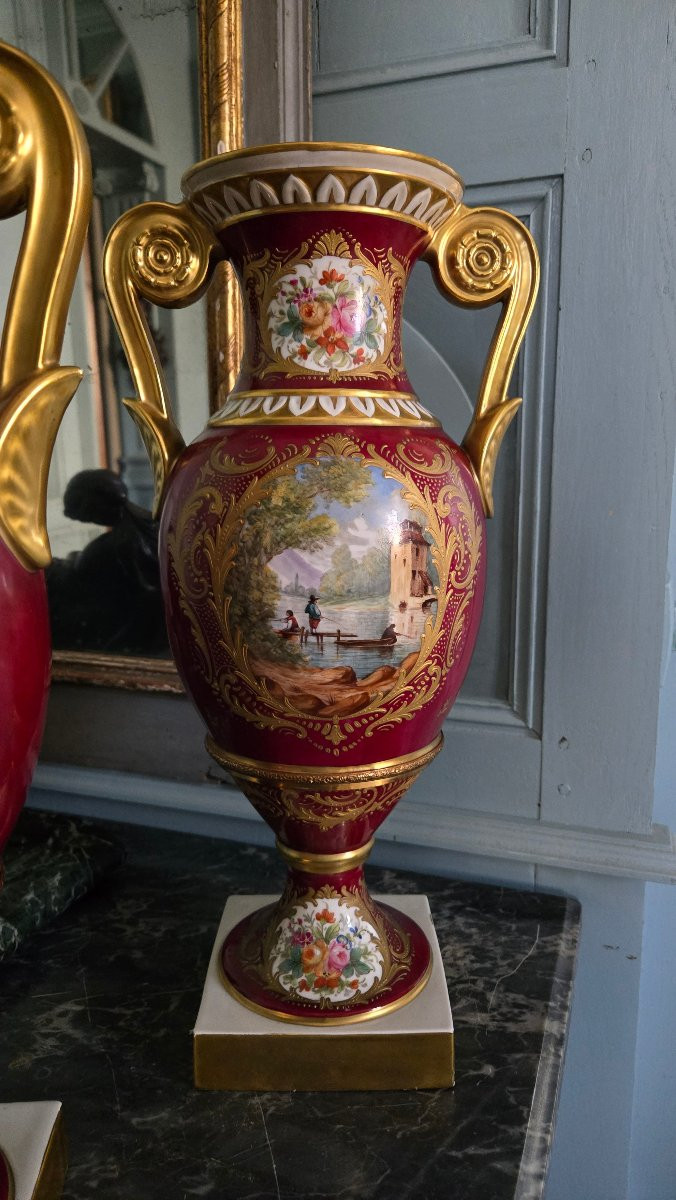 Importante Paire De Vases En Porcelaine De Paris Signés Jules Tiélès – époque Napoléon III -photo-2