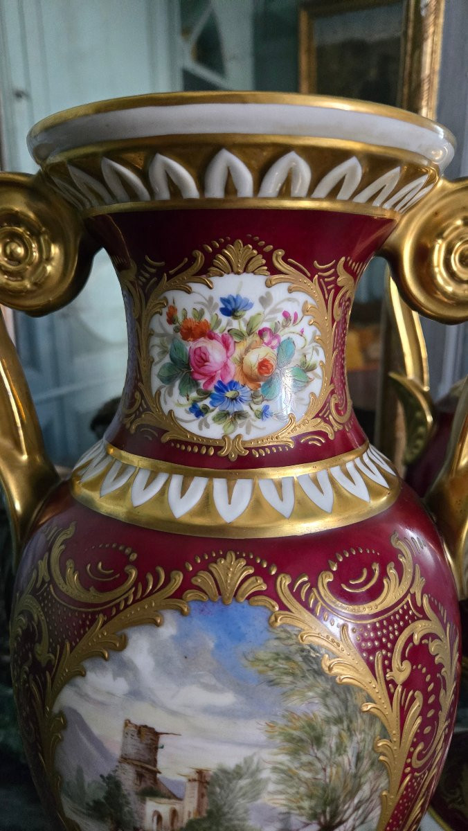 Importante Paire De Vases En Porcelaine De Paris Signés Jules Tiélès – époque Napoléon III -photo-3