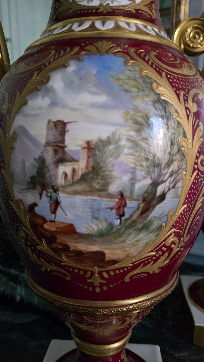 Importante Paire De Vases En Porcelaine De Paris Signés Jules Tiélès – époque Napoléon III -photo-4