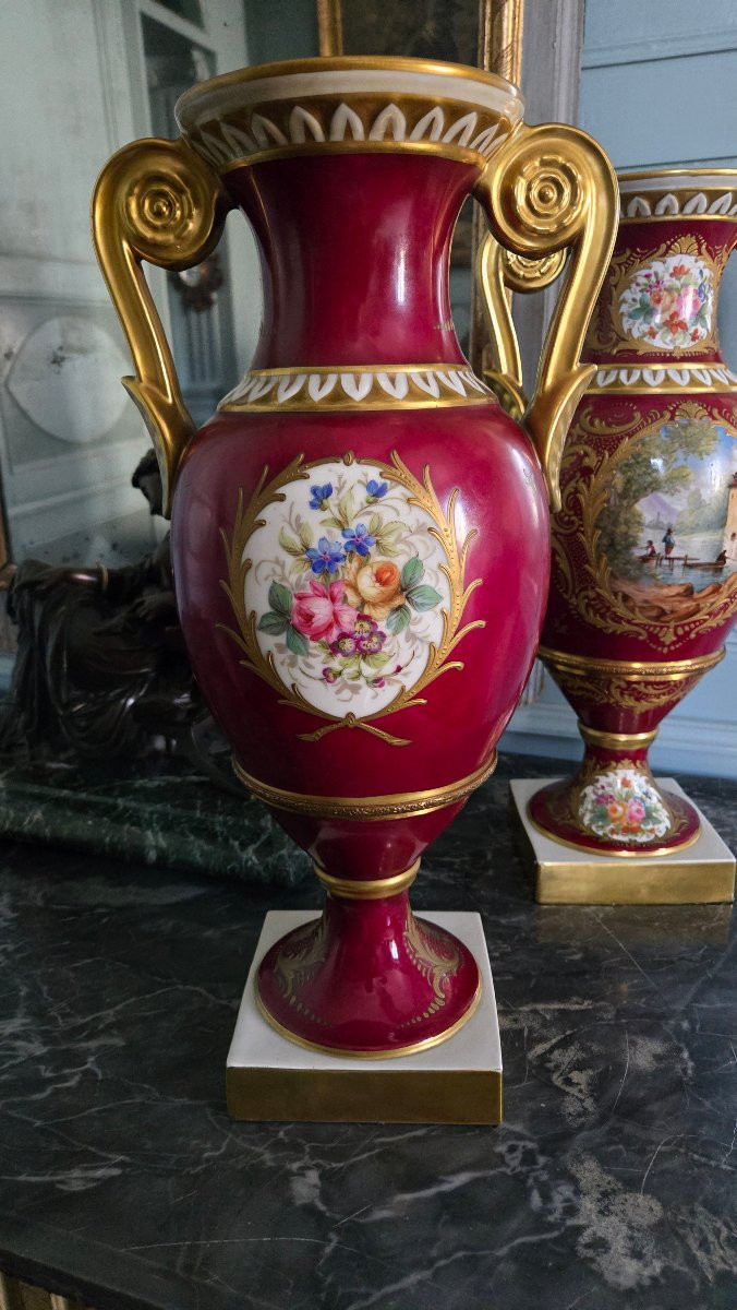 Importante Paire De Vases En Porcelaine De Paris Signés Jules Tiélès – époque Napoléon III -photo-7