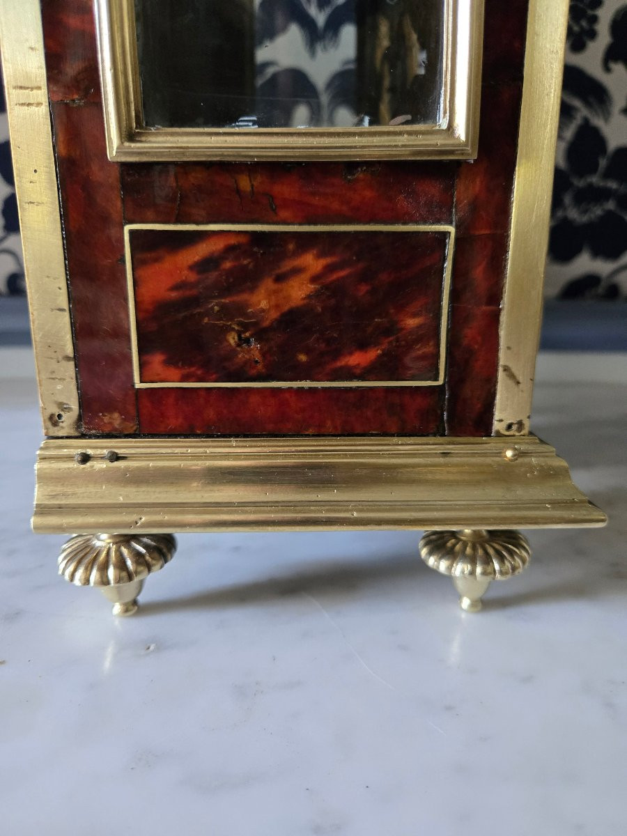 Pendule Religieuse En écaille Rouge Et Bronze Doré, Paris époque Louis XIV-photo-4
