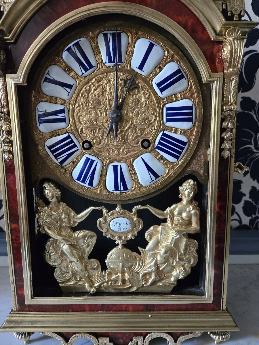 Pendule Religieuse En écaille Rouge Et Bronze Doré, Paris époque Louis XIV-photo-2