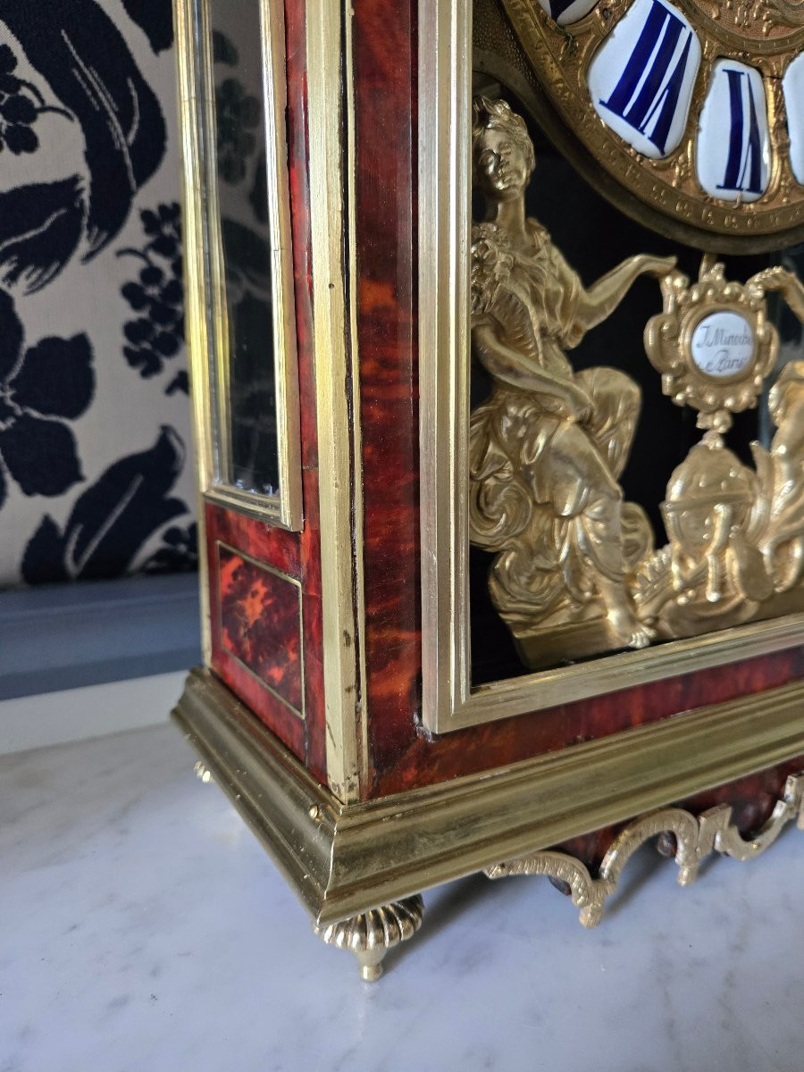 Pendule Religieuse En écaille Rouge Et Bronze Doré, Paris époque Louis XIV-photo-4