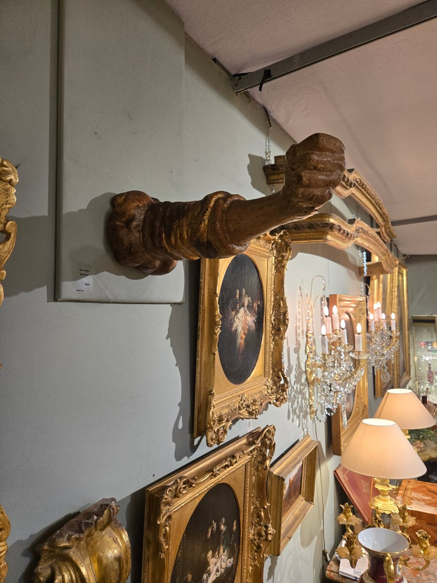 Sculpted, Gilded And Polychrome Wooden Light Arm, Dating From The 17th Century. -photo-7