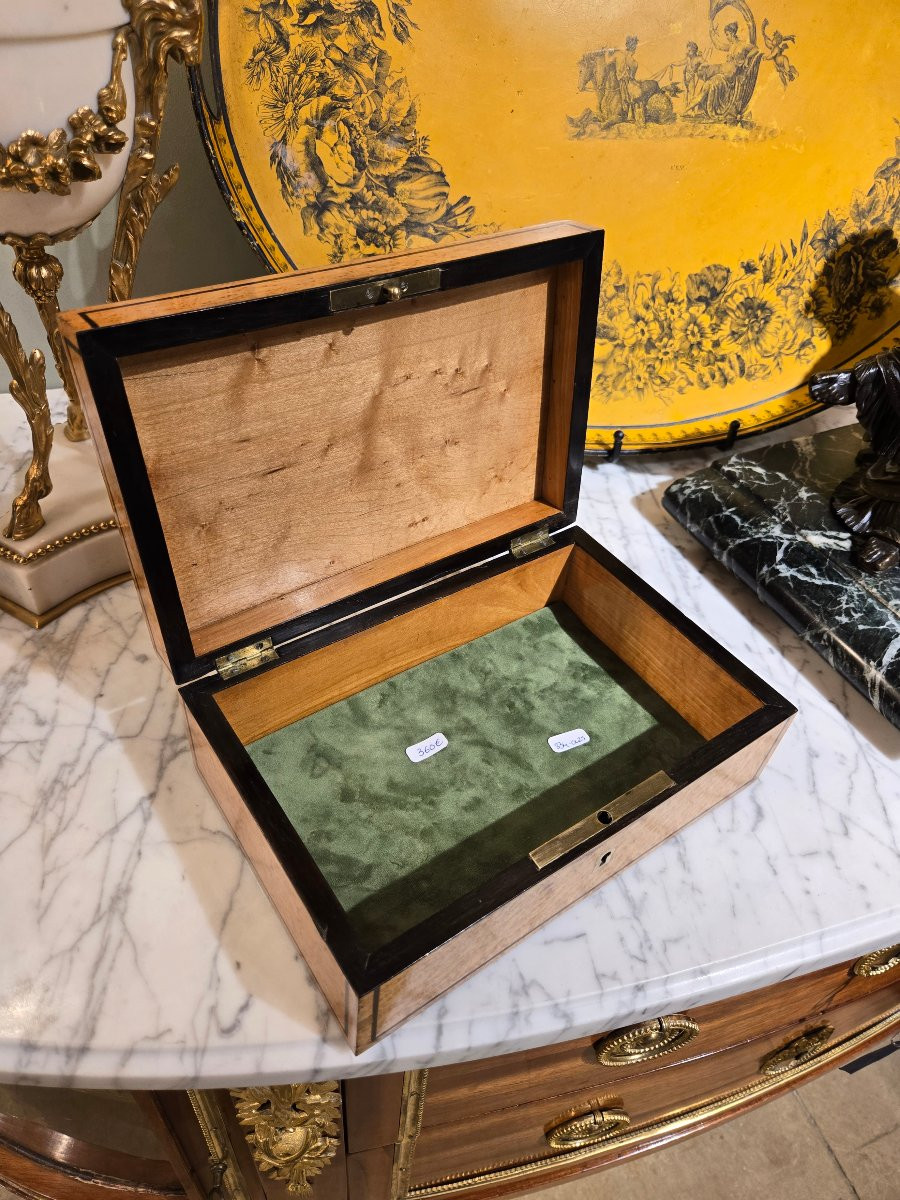Box In Speckled Maple, Amaranth Stringing And Mother-of-pearl Marquetry, Charles X Period-photo-5