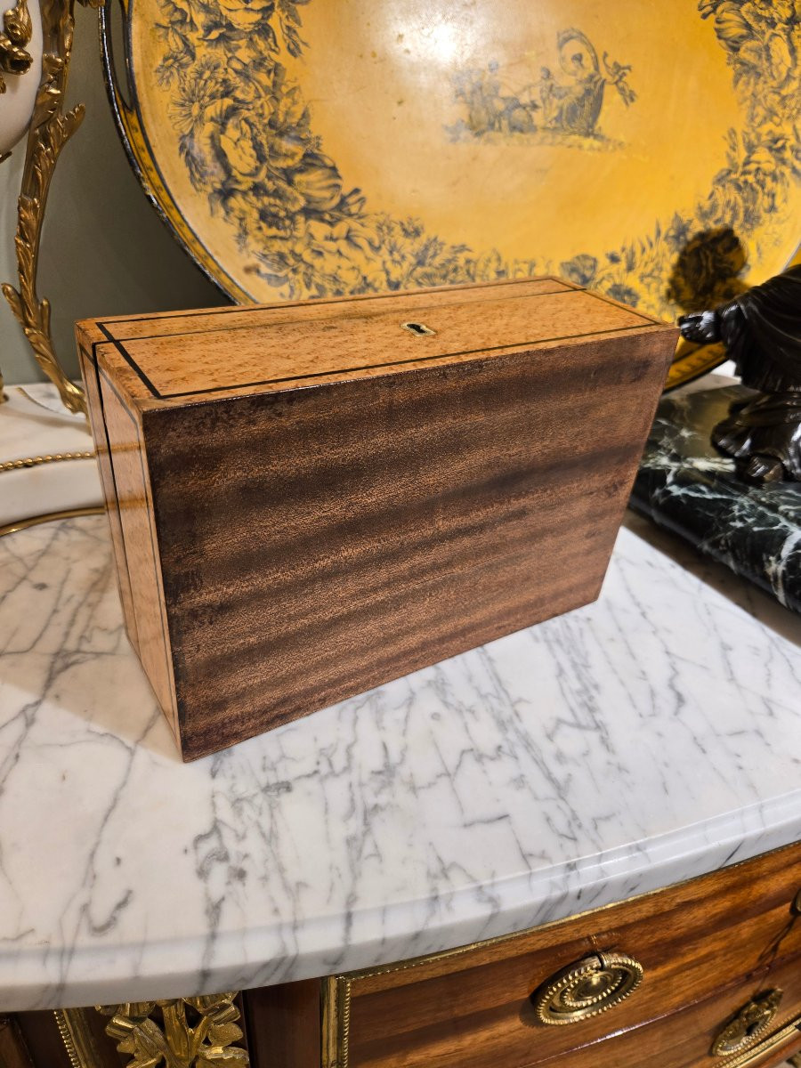 Box In Speckled Maple, Amaranth Stringing And Mother-of-pearl Marquetry, Charles X Period-photo-7