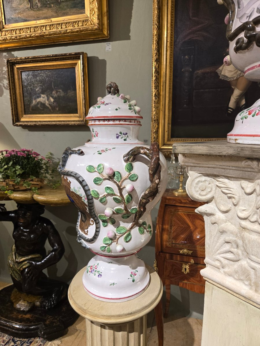 paire de grands pots à pharmacie en faïence polychrome – Est de la France, XIXe siècle.-photo-1