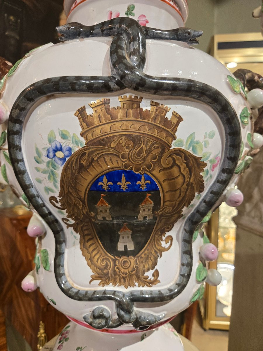 paire de grands pots à pharmacie en faïence polychrome – Est de la France, XIXe siècle.-photo-7
