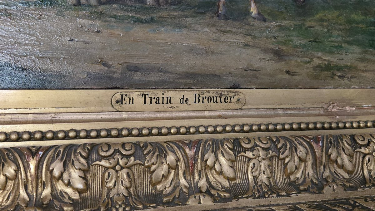 Alfred Leduc (1850–1913) "En train de brouter"   Huile sur toile,signée en bas à droite-photo-1