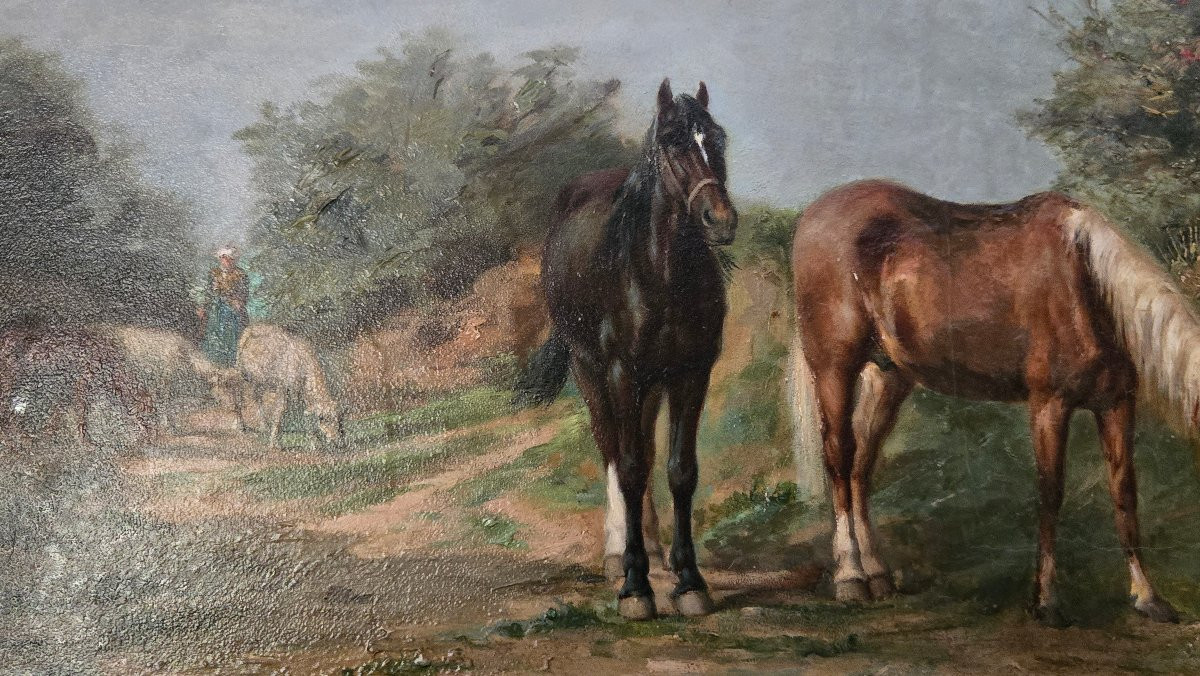 Alfred Leduc (1850–1913) "En train de brouter"   Huile sur toile,signée en bas à droite-photo-4