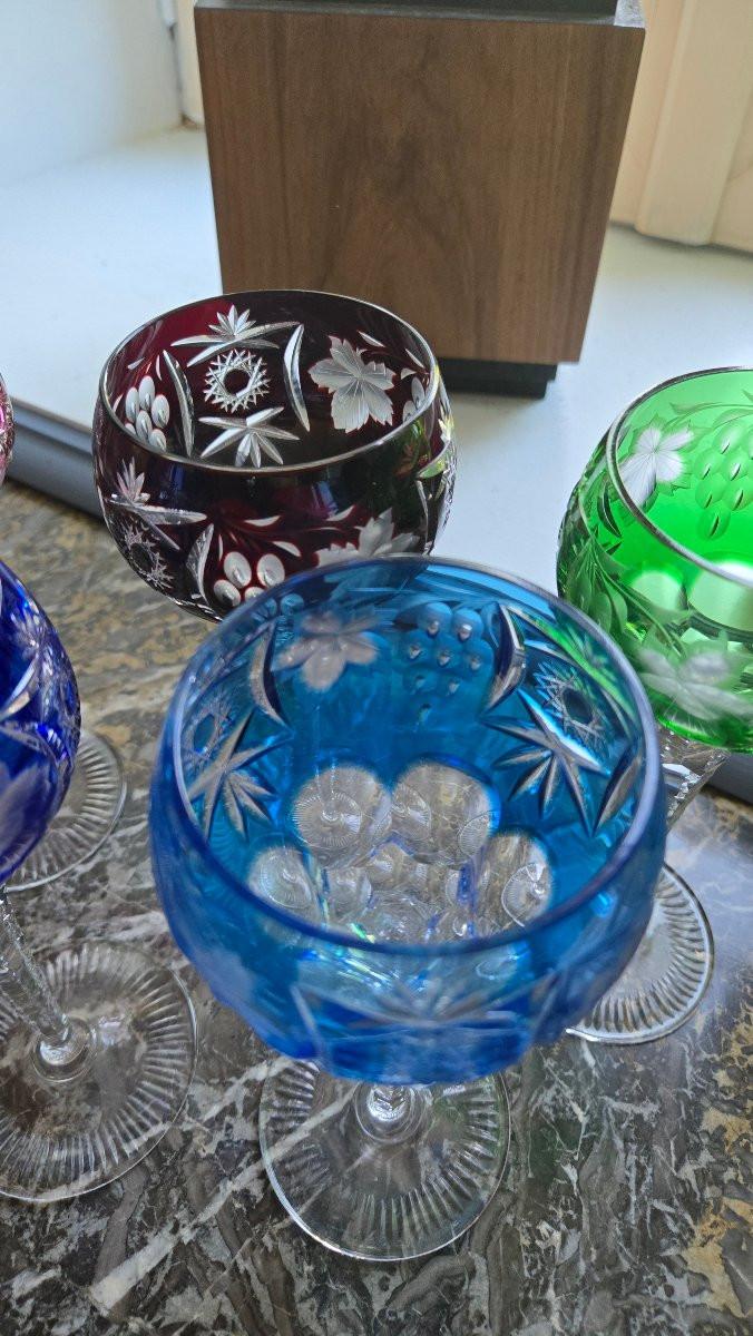 6 Rhine Wine Glasses Roemer Cut Crystal Double Color-photo-1