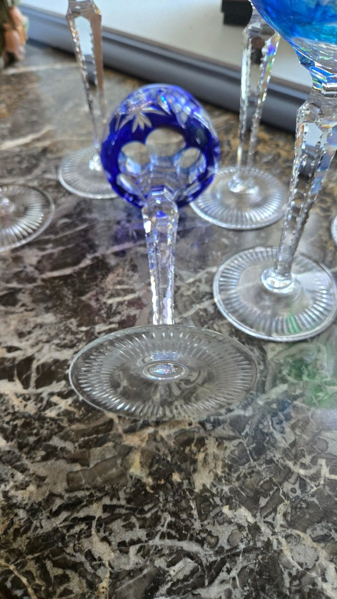 6 Rhine Wine Glasses Roemer Cut Crystal Double Color-photo-3