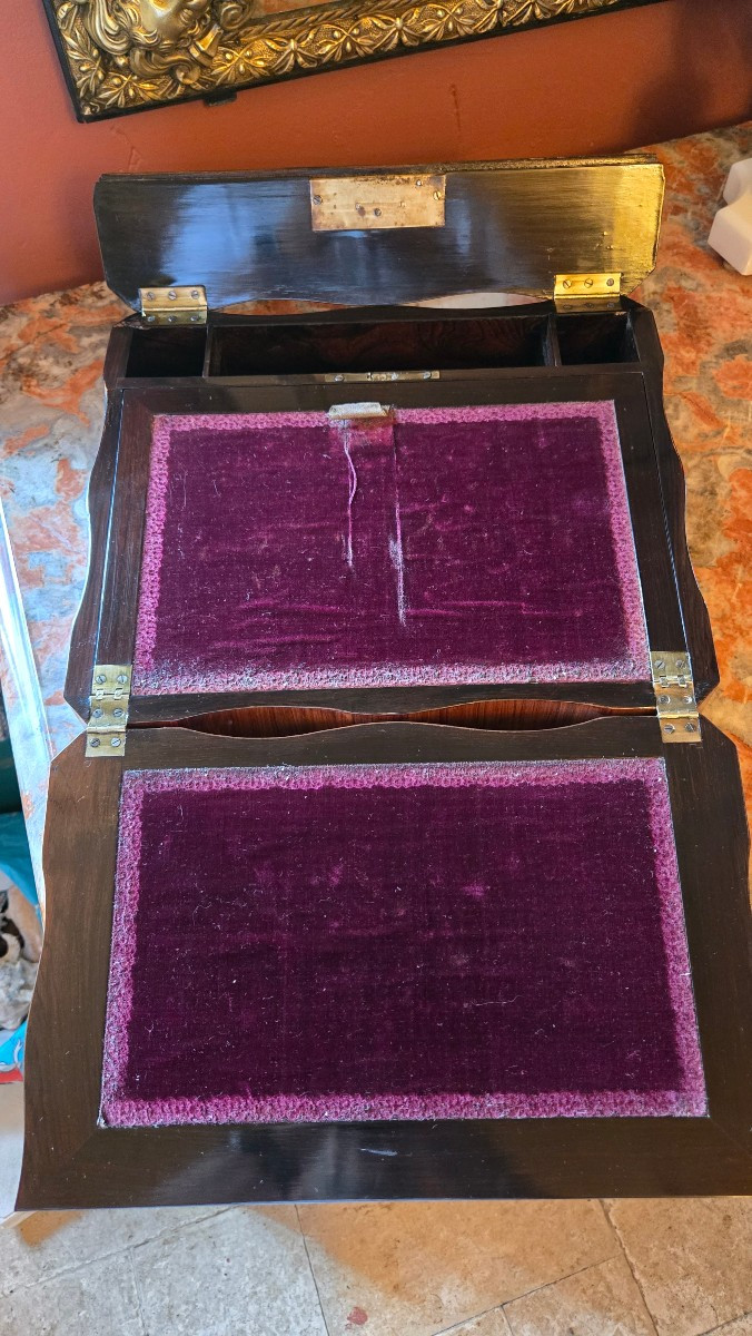 Écritoire de voyage en bois précieux, marqueterie en treillage et pointes de diamants-photo-2