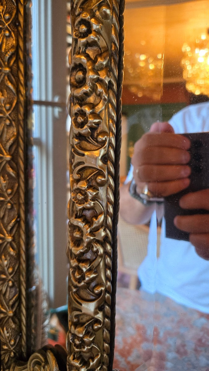 Large Mirror With Glazing Beads And Pediment In The 17th Century Style, Napoleon III Period. -photo-4