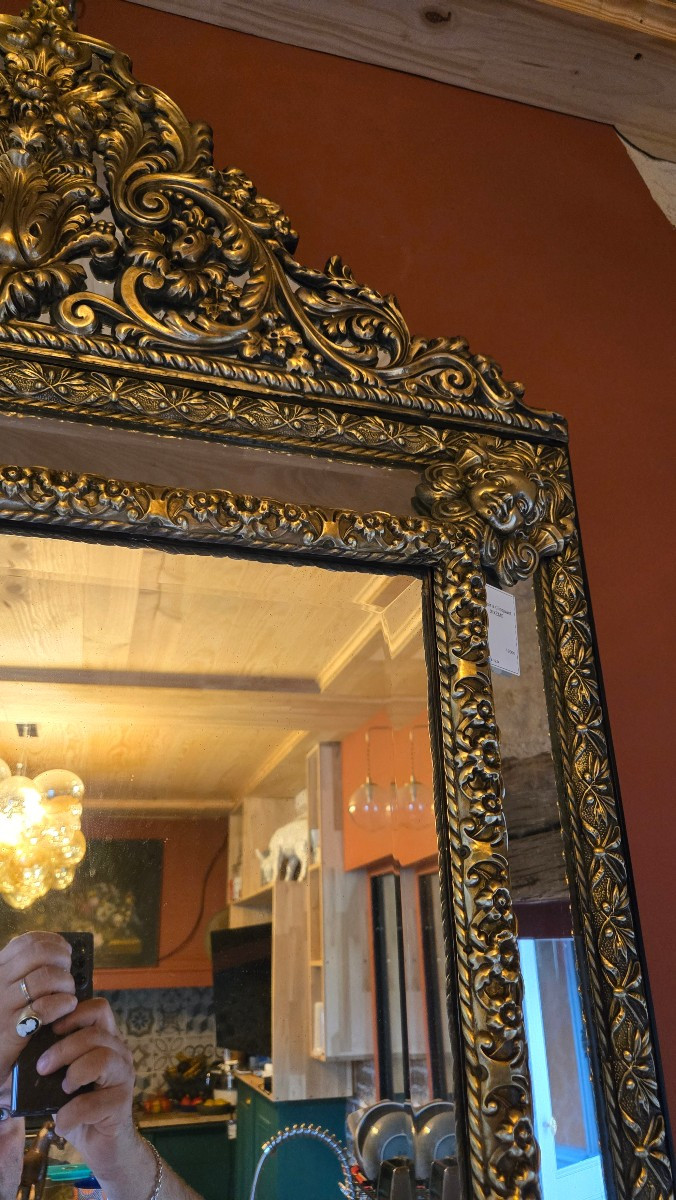 Large Mirror With Glazing Beads And Pediment In The 17th Century Style, Napoleon III Period. -photo-1