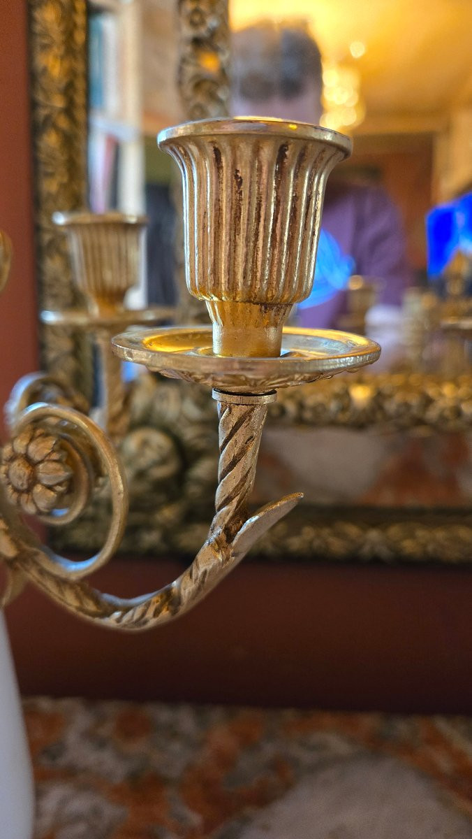 Pair Of White Marble And Gilded Bronze Candelabras, Louis XVI-directoire Style-photo-4