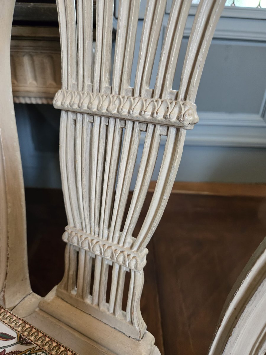 Pair Of Louis XVI Chairs Stamped Jean Avisse With Openwork Backs In Stylized Palmette-photo-4