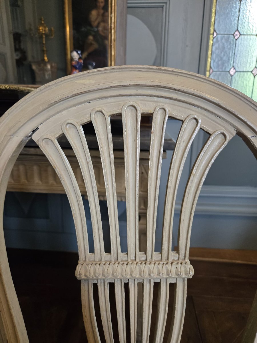 Pair Of Louis XVI Chairs Stamped Jean Avisse With Openwork Backs In Stylized Palmette-photo-5