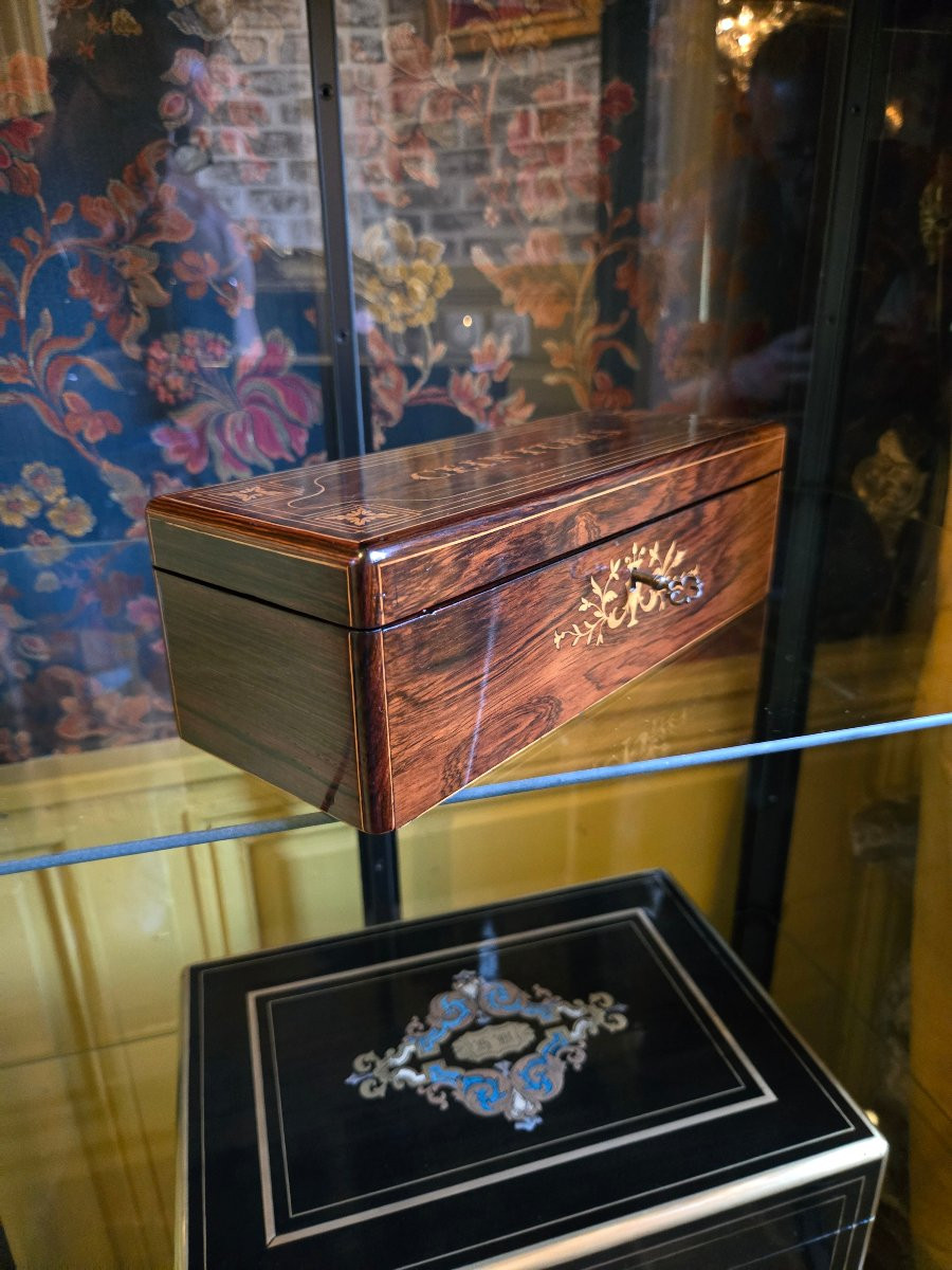 Boîte à ceintures en palissandre et marqueterie de buis – Époque Charles X, -photo-5