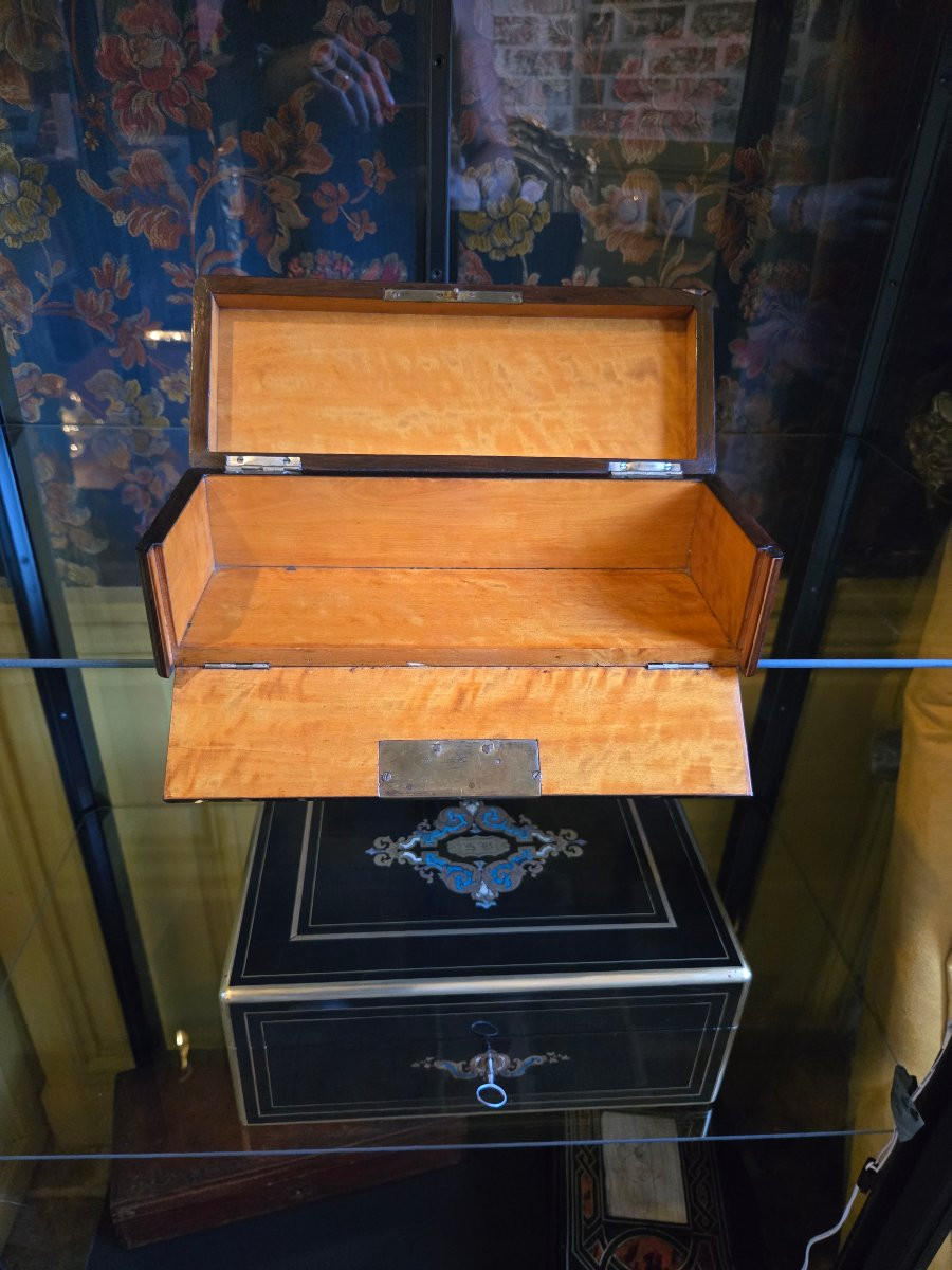 Boîte à ceintures en palissandre et marqueterie de buis – Époque Charles X, -photo-7