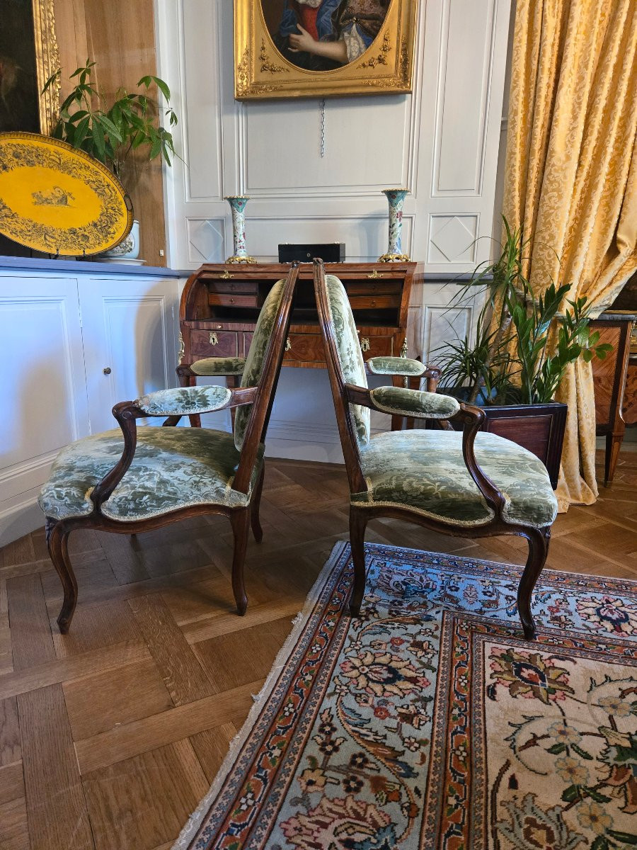 Pair Of Walnut Armchairs, Louis XV Period.-photo-4