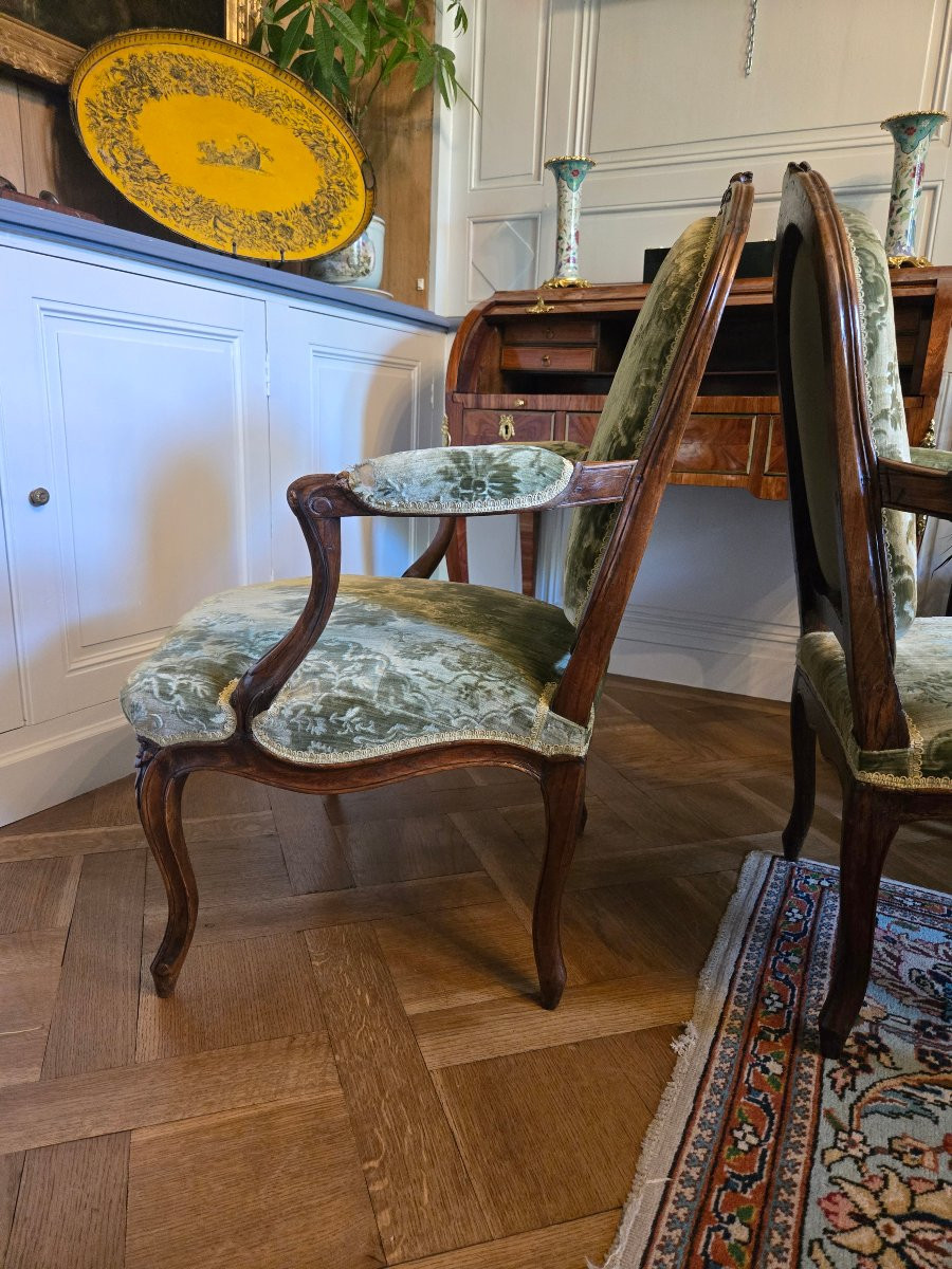 Pair Of Walnut Armchairs, Louis XV Period.-photo-5