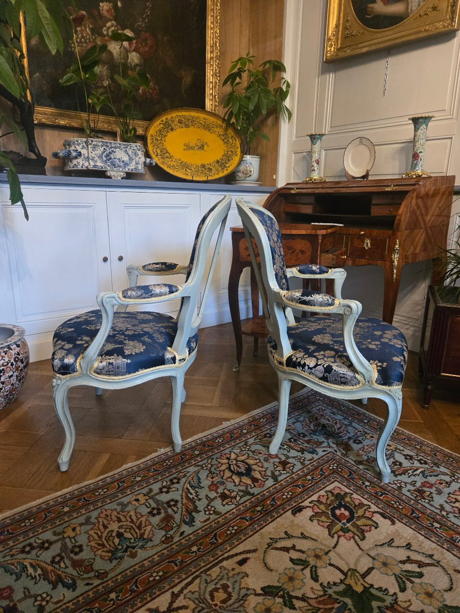Pair Of Louis XV Period Cabriolet Armchairs In Lacquered Beech.-photo-1