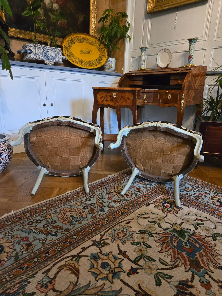 Pair Of Louis XV Period Cabriolet Armchairs In Lacquered Beech.-photo-6