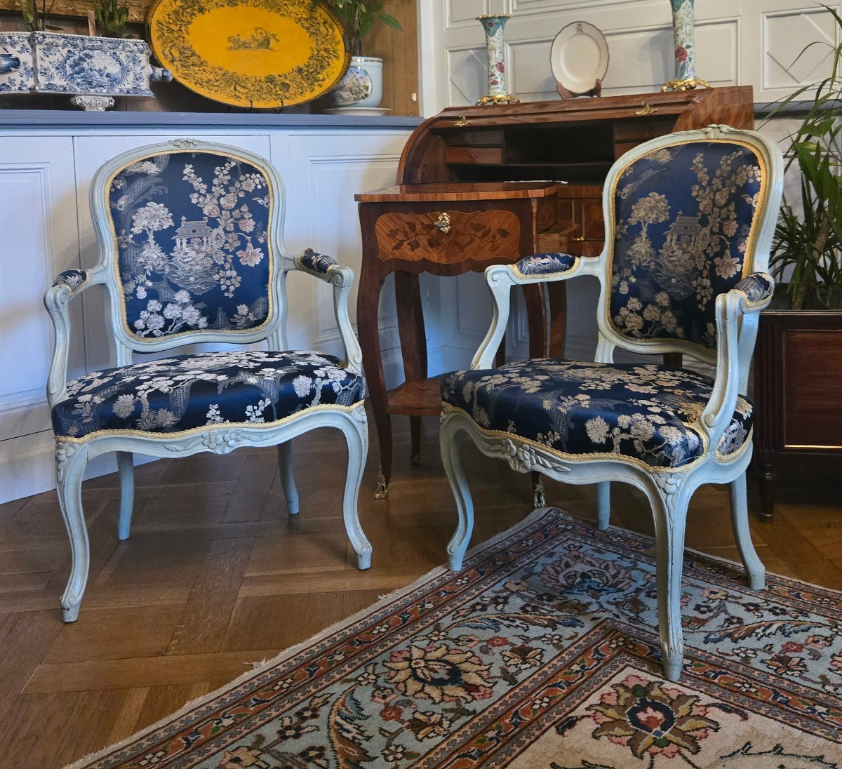 Pair Of Louis XV Period Cabriolet Armchairs In Lacquered Beech.