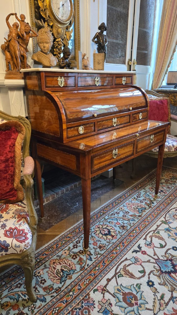 Louis XVI Period Lady's Desk In Rosewood Veneer, Marquetry Of Fillets And Amaranth-photo-2